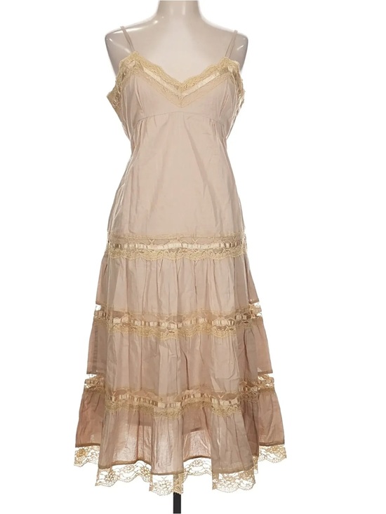 American Vintage Dresses & Skirts - READ! Vintage Romantic Prairie Beige Tiered Lace Trim Sleeveless Cocktail Dress